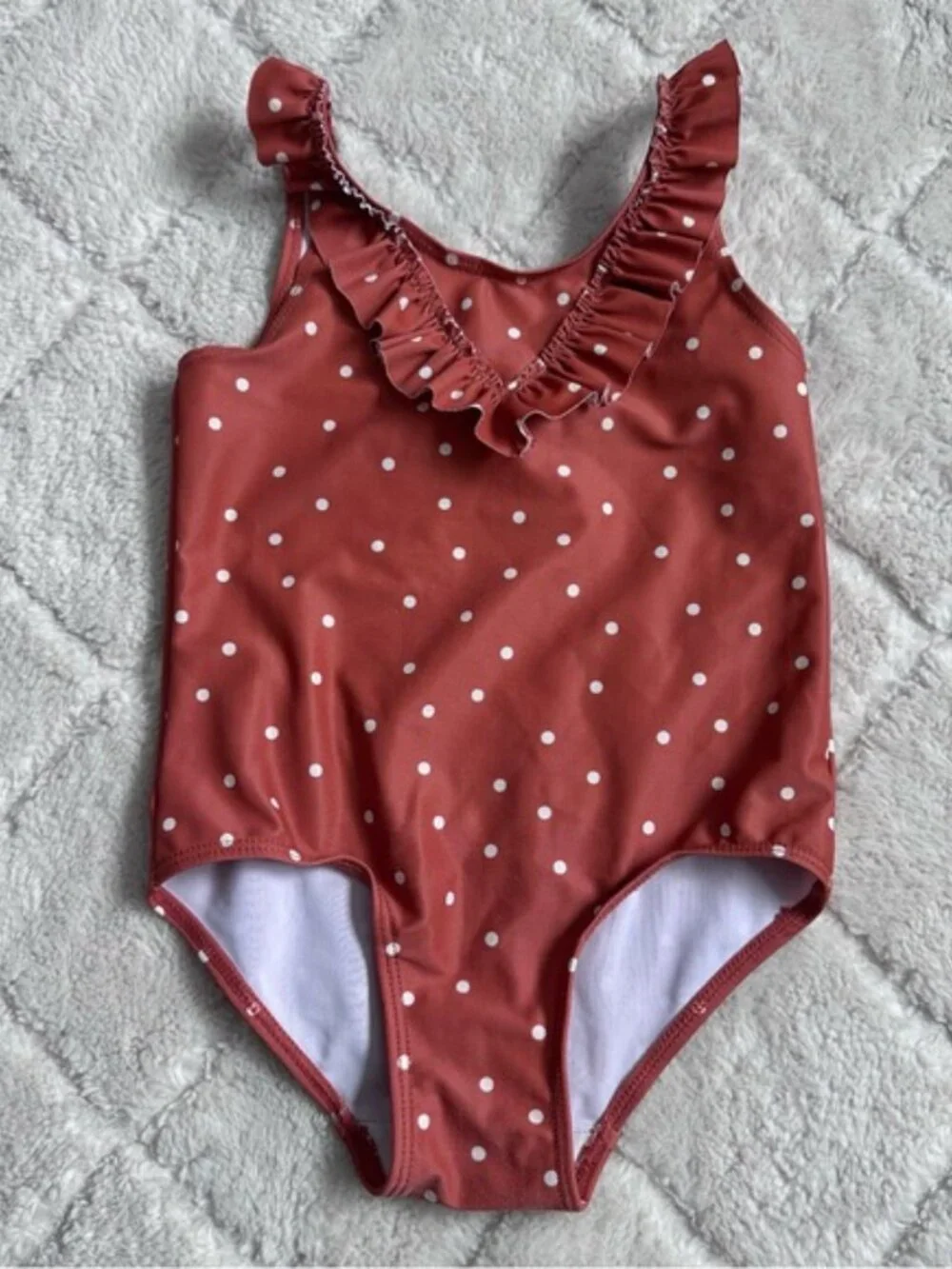 H&M | Brick Red Dot Flounce Detail Swimsuit | Size 18 Months/2T